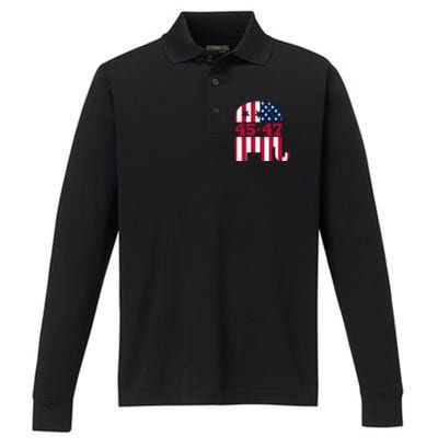 Pro 45 47 Trump 2024 American Flag Performance Long Sleeve Polo