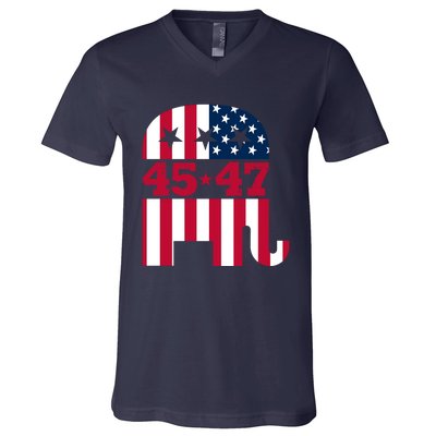 Pro 45 47 Trump 2024 American Flag V-Neck T-Shirt