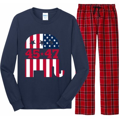 Pro 45 47 Trump 2024 American Flag Long Sleeve Pajama Set