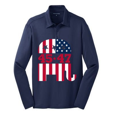 Pro 45 47 Trump 2024 American Flag Silk Touch Performance Long Sleeve Polo