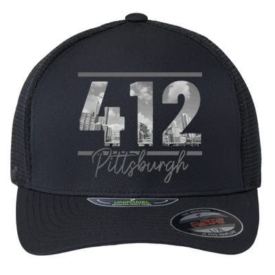 Pittsburgh 412 Area Code Skyline Pennsylvania Vintage Flexfit Unipanel Trucker Cap