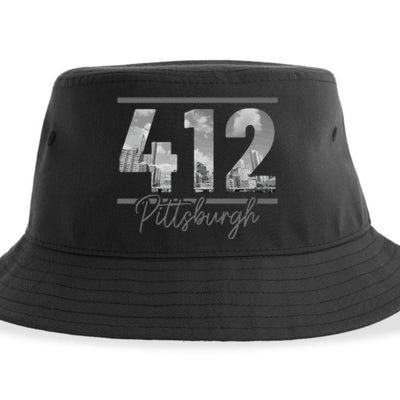 Pittsburgh 412 Area Code Skyline Pennsylvania Vintage Sustainable Bucket Hat