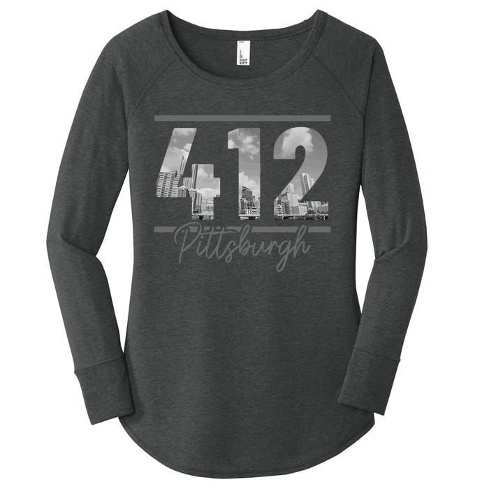 Pittsburgh 412 Area Code Skyline Pennsylvania Vintage Women's Perfect Tri Tunic Long Sleeve Shirt