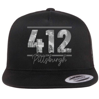 Pittsburgh 412 Area Code Skyline Pennsylvania Vintage Flat Bill Trucker Hat