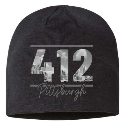 Pittsburgh 412 Area Code Skyline Pennsylvania Vintage Sustainable Beanie