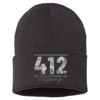 Pittsburgh 412 Area Code Skyline Pennsylvania Vintage Sustainable Knit Beanie