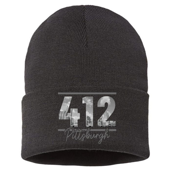 Pittsburgh 412 Area Code Skyline Pennsylvania Vintage Sustainable Knit Beanie