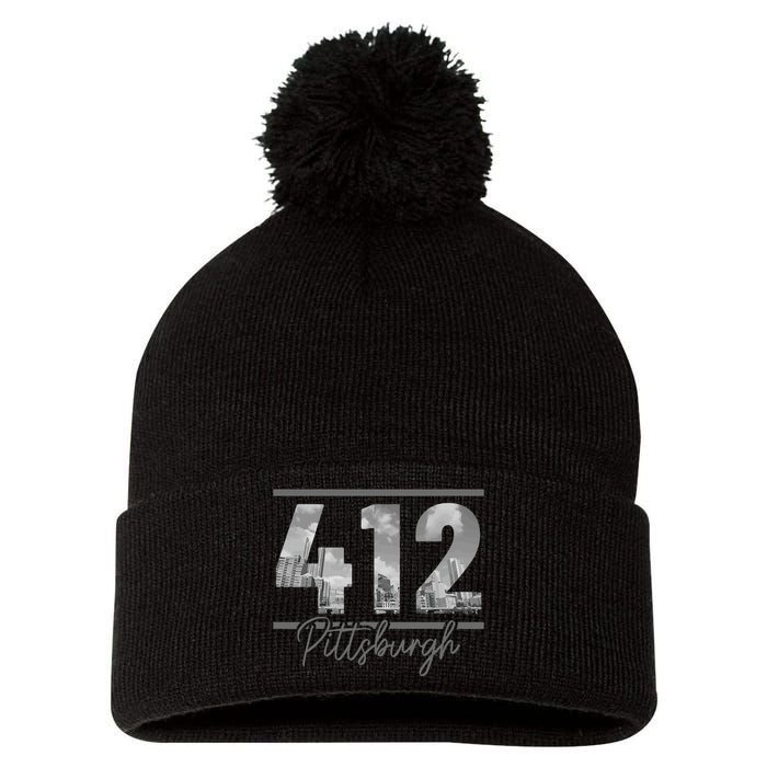 Pittsburgh 412 Area Code Skyline Pennsylvania Vintage Pom Pom 12in Knit Beanie