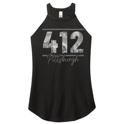 Pittsburgh 412 Area Code Skyline Pennsylvania Vintage Women’s Perfect Tri Rocker Tank