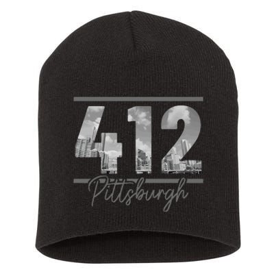 Pittsburgh 412 Area Code Skyline Pennsylvania Vintage Short Acrylic Beanie