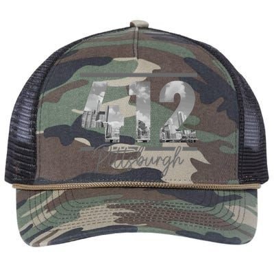 Pittsburgh 412 Area Code Skyline Pennsylvania Vintage Retro Rope Trucker Hat Cap