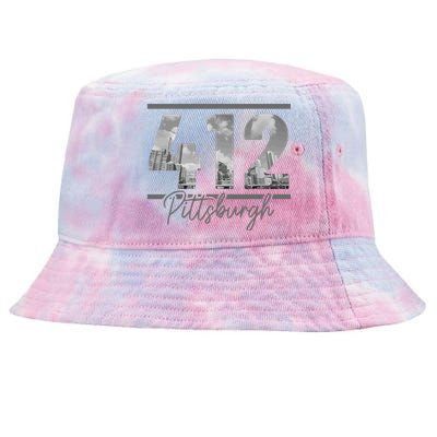 Pittsburgh 412 Area Code Skyline Pennsylvania Vintage Tie-Dyed Bucket Hat