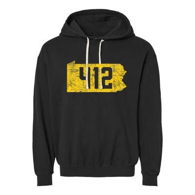 Pittsburgh 412 Area Code Yinzer Retro Souvenir Garment-Dyed Fleece Hoodie