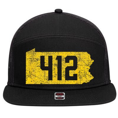 Pittsburgh 412 Area Code Yinzer Retro Souvenir 7 Panel Mesh Trucker Snapback Hat