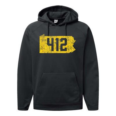 Pittsburgh 412 Area Code Yinzer Retro Souvenir Performance Fleece Hoodie