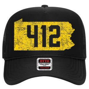 Pittsburgh 412 Area Code Yinzer Retro Souvenir High Crown Mesh Back Trucker Hat