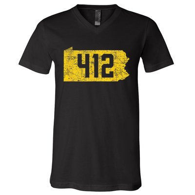 Pittsburgh 412 Area Code Yinzer Retro Souvenir V-Neck T-Shirt