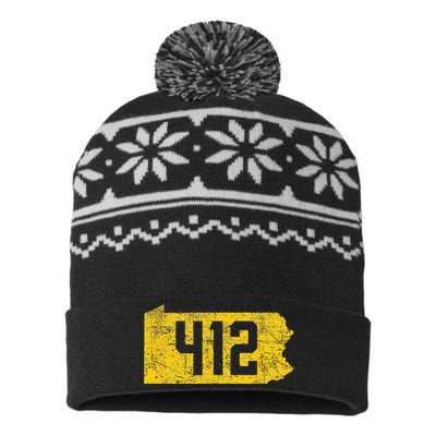 Pittsburgh 412 Area Code Yinzer Retro Souvenir USA-Made Snowflake Beanie