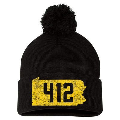 Pittsburgh 412 Area Code Yinzer Retro Souvenir Pom Pom 12in Knit Beanie