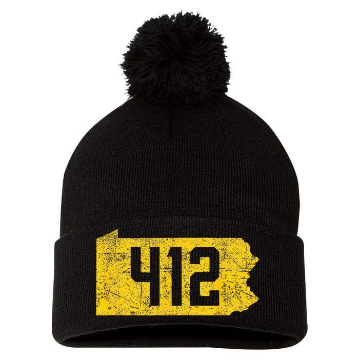 Pittsburgh 412 Area Code Yinzer Retro Souvenir Pom Pom 12in Knit Beanie