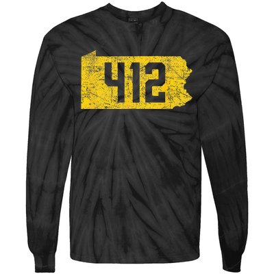 Pittsburgh 412 Area Code Yinzer Retro Souvenir Tie-Dye Long Sleeve Shirt