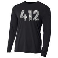 Pittsburgh 412 Area Code Skyline Pennsylvania Vintage Cooling Performance Long Sleeve Crew