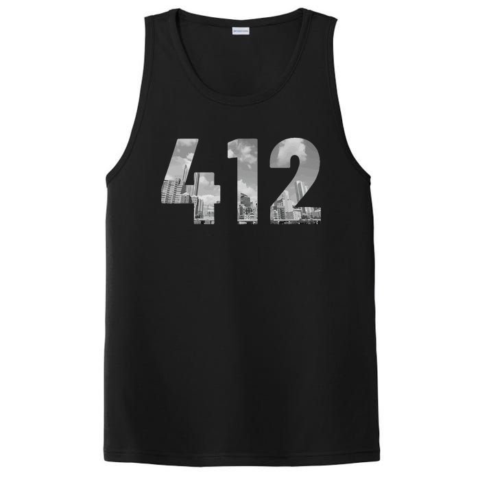 Pittsburgh 412 Area Code Skyline Pennsylvania Vintage PosiCharge Competitor Tank