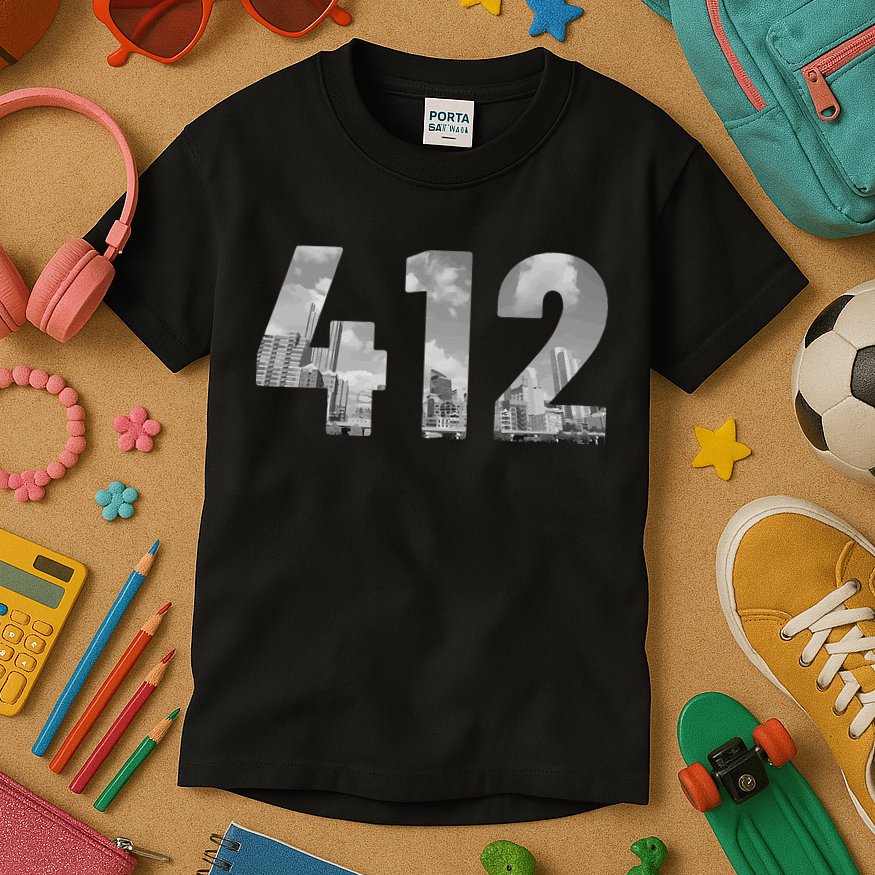 Pittsburgh 412 Area Code Skyline Pennsylvania Vintage Kids T-Shirt