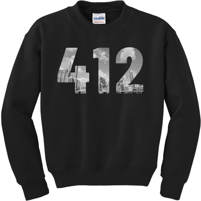 Pittsburgh 412 Area Code Skyline Pennsylvania Vintage Kids Sweatshirt