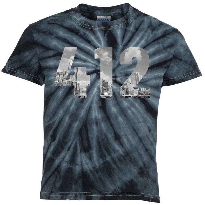 Pittsburgh 412 Area Code Skyline Pennsylvania Vintage Kids Tie-Dye T-Shirt