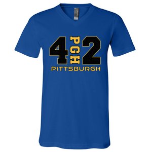 Pennsylvania 412 Area Code Burgh Steel City Local Pittsburgh V-Neck T-Shirt