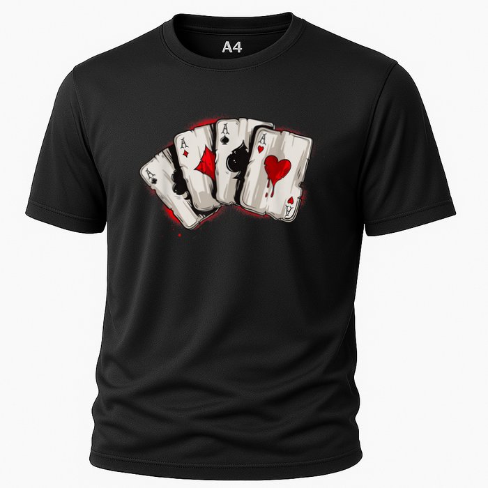 Poker 4 Aces Stud Hands Lucky Souvenir Las Vegas Cooling Performance Crew T-Shirt