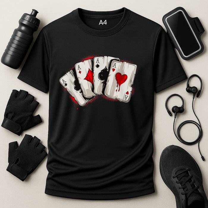 Poker 4 Aces Stud Hands Lucky Souvenir Las Vegas Cooling Performance Crew T-Shirt