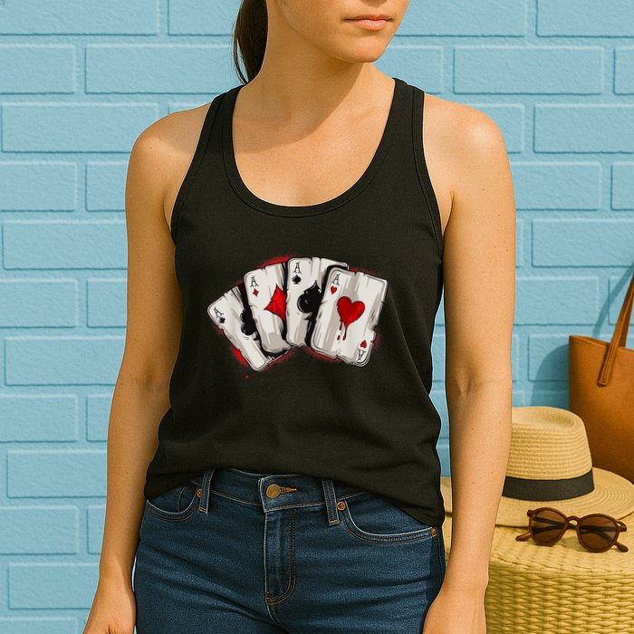 Poker 4 Aces Stud Hands Lucky Souvenir Las Vegas Womens Tank Top