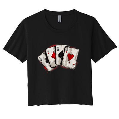 Poker 4 Aces Stud Hands Lucky Souvenir Las Vegas Crop Top