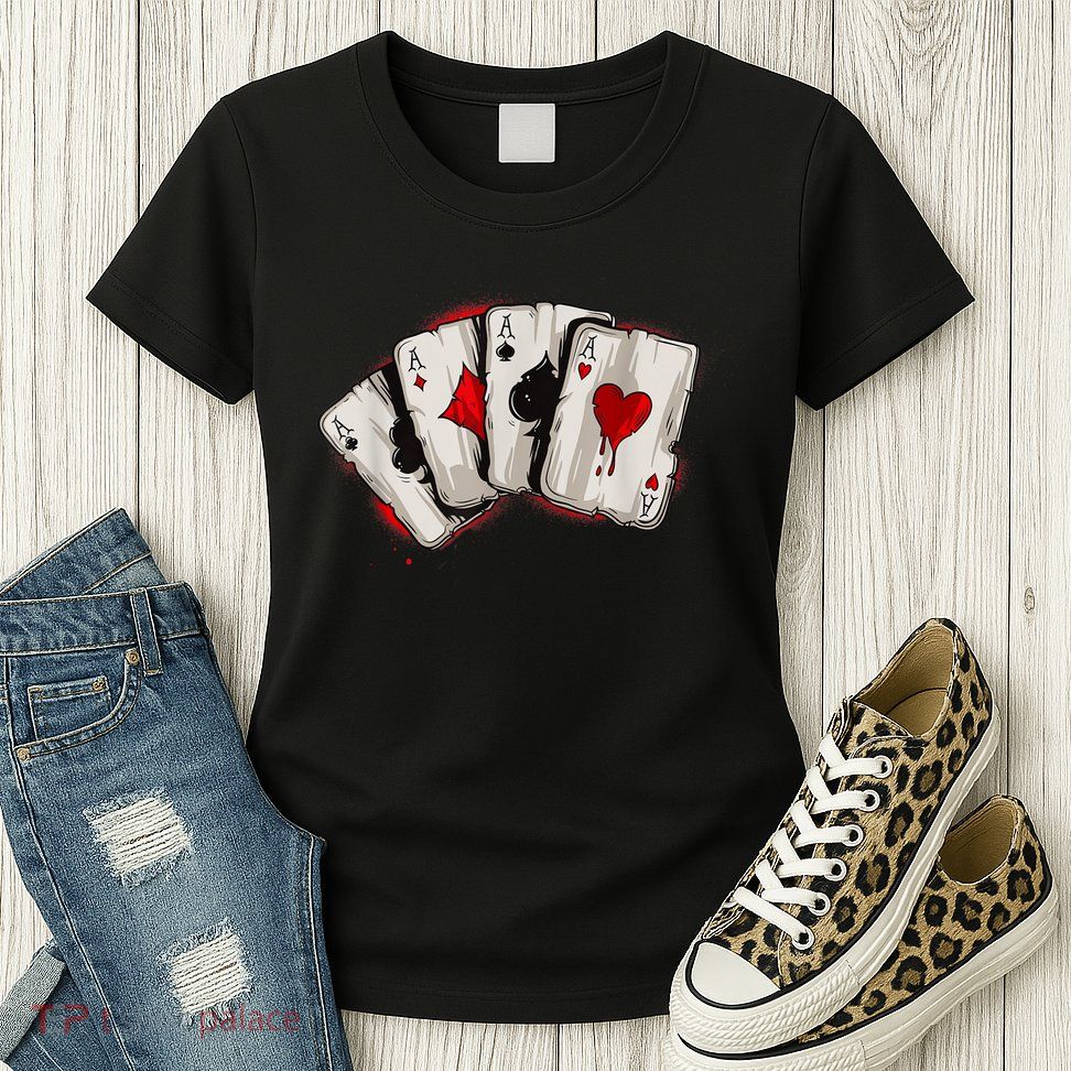 Poker 4 Aces Stud Hands Lucky Souvenir Las Vegas Womens T-Shirt