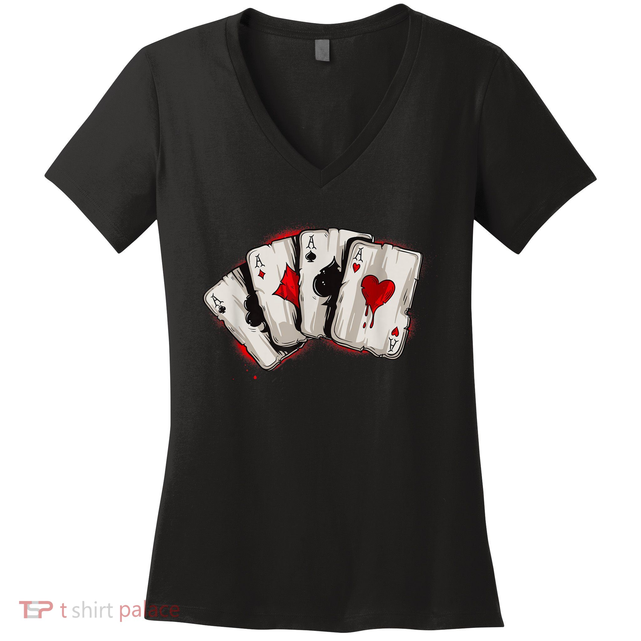 Poker 4 Aces Stud Hands Lucky Souvenir Las Vegas Women's V-Neck T-Shirt