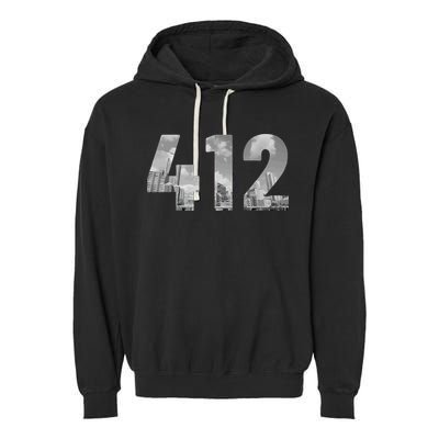 Pittsburgh 412 Area Code Skyline Pennsylvania Vintage Garment-Dyed Fleece Hoodie