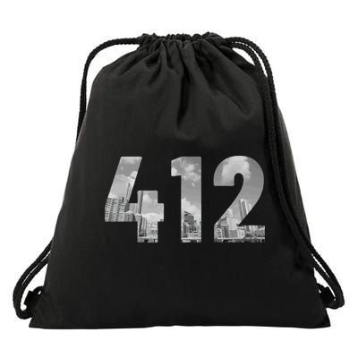Pittsburgh 412 Area Code Skyline Pennsylvania Vintage Drawstring Bag