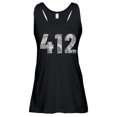 Pittsburgh 412 Area Code Skyline Pennsylvania Vintage Ladies Essential Flowy Tank