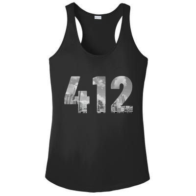 Pittsburgh 412 Area Code Skyline Pennsylvania Vintage Ladies PosiCharge Competitor Racerback Tank