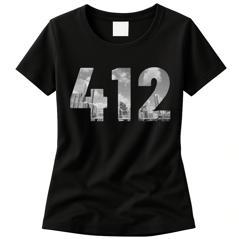 Pittsburgh 412 Area Code Skyline Pennsylvania Vintage Womens T-Shirt