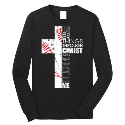 Philippians 413 Baseball Christian Cross Religious Verse Long Sleeve Shirt