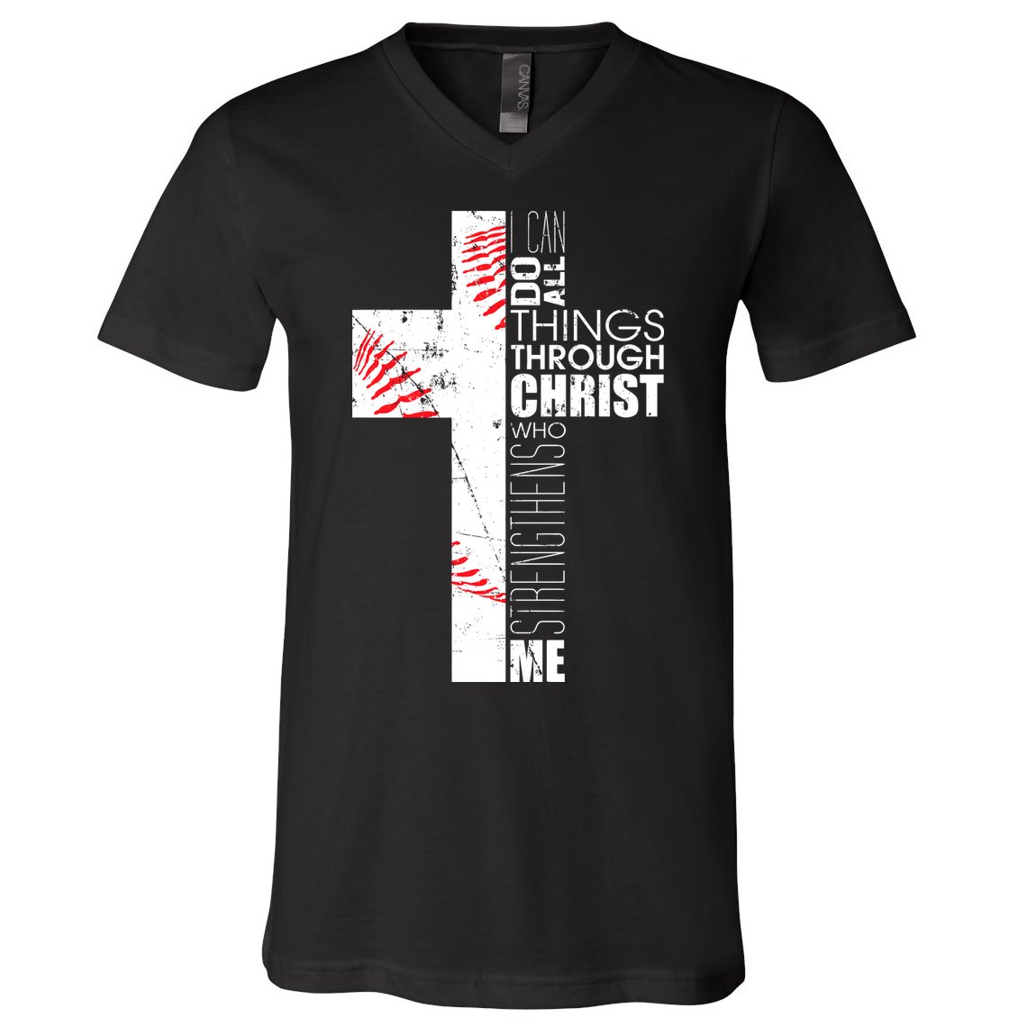 Philippians 413 Baseball Christian Cross Religious Verse V-Neck T-Shirt