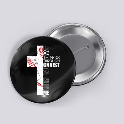 Philippians 413 Baseball Christian Cross Religious Verse Button