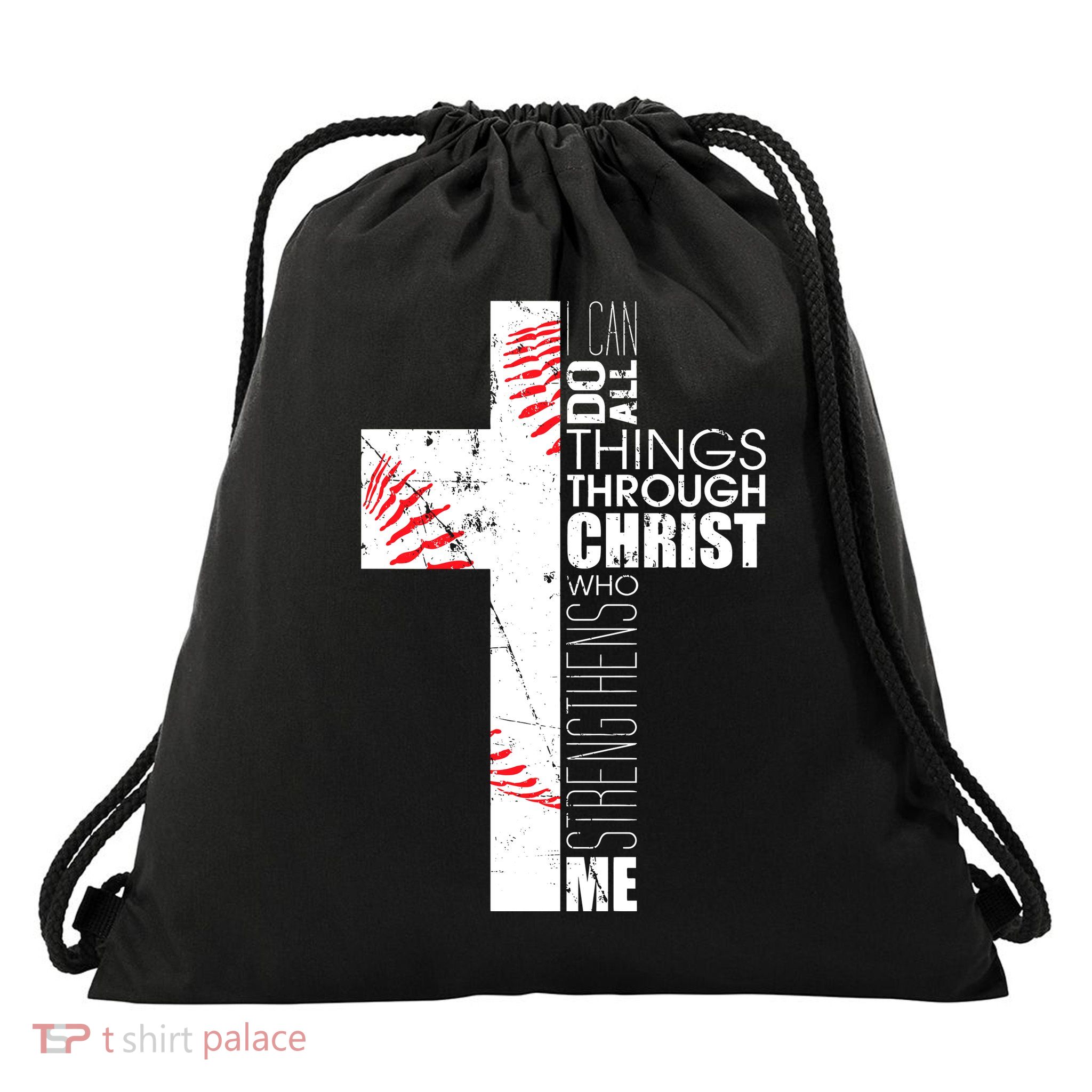 Philippians 413 Baseball Christian Cross Religious Verse Drawstring Bag