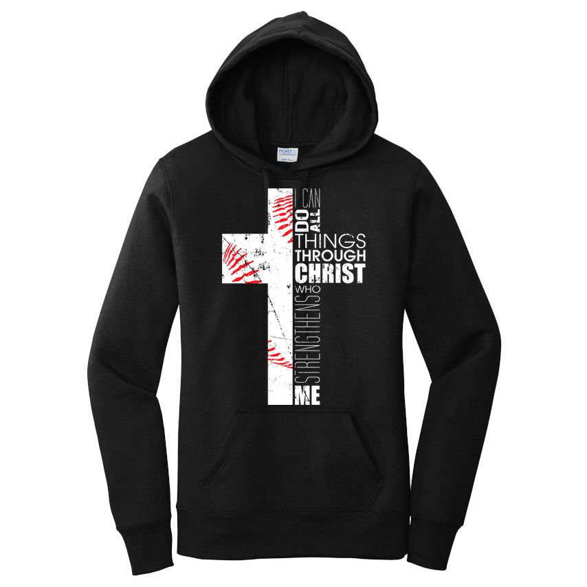 Philippians 413 Baseball Christian Cross Religious Verse Women's Pullover Hoodie