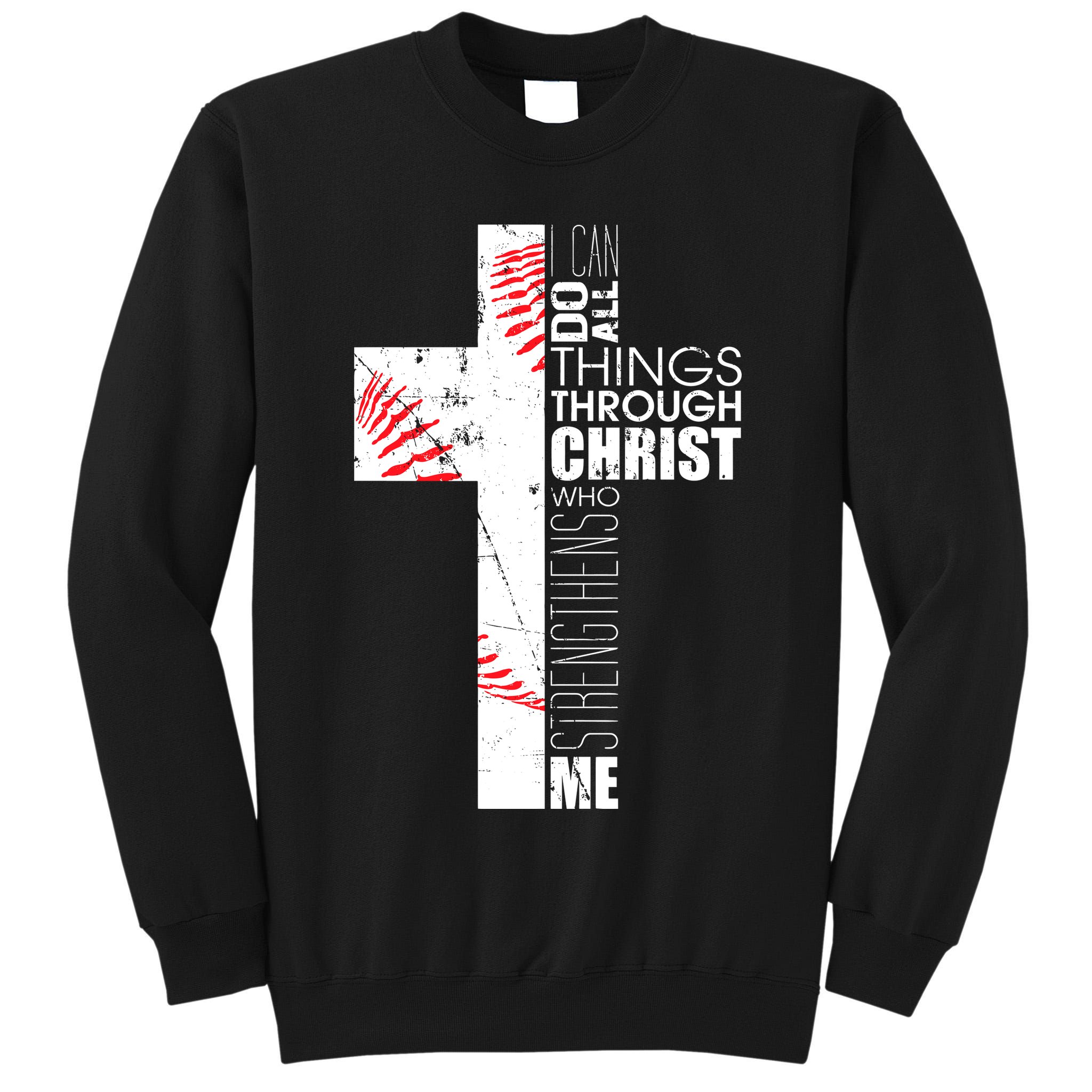 Philippians 413 Baseball Christian Cross Religious Verse Tall Sweatshirt