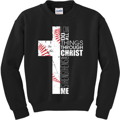 Philippians 413 Baseball Christian Cross Religious Verse Kids Sweatshirt