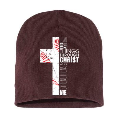 Philippians 413 Baseball Christian Cross Religious Verse Short Acrylic Beanie